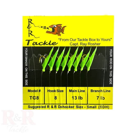 R & R Tackle (10 Pack) Size 8 Monofilament Sabiki/ Bait Rig Green Head with Fish Skin