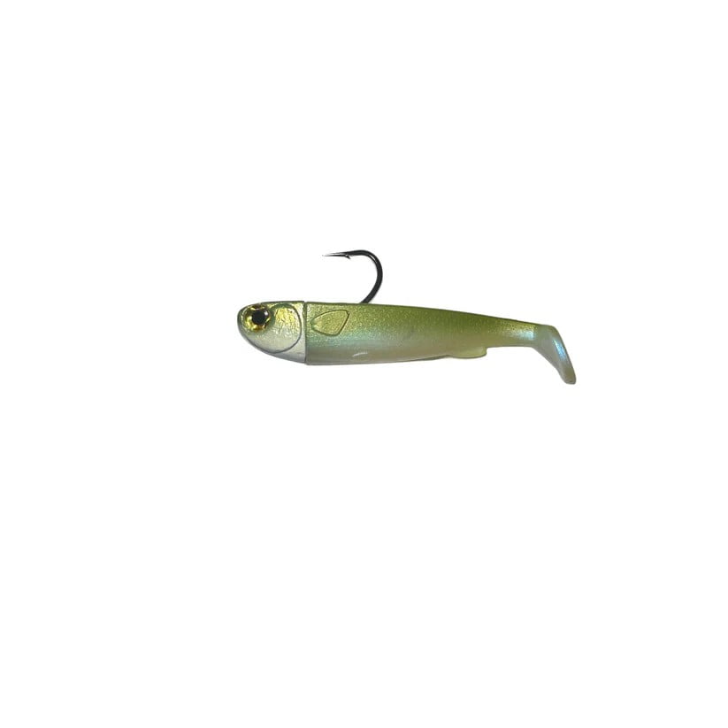 R & R Tackle (4 Pack) Pre- Rigged 2oz Olive and Pearl White SlideBait Jighead with 7/0 Mustad Black Nickel Hook