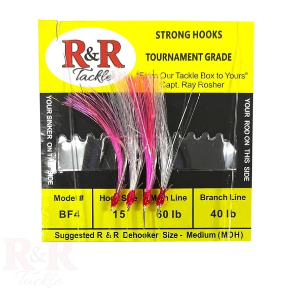 R & R Tackle (5 Pack) 4 Hook SABIKI RIG #15, 2 HOT PINK/2 WHITE NYLON