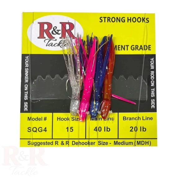 R & R Tackle (5 Pack) 4 Hook SQUID SABIKI #15, WGHTED W/SS HOOKS MULTI COLOR -40 lb. Main, 20 lb. Branch