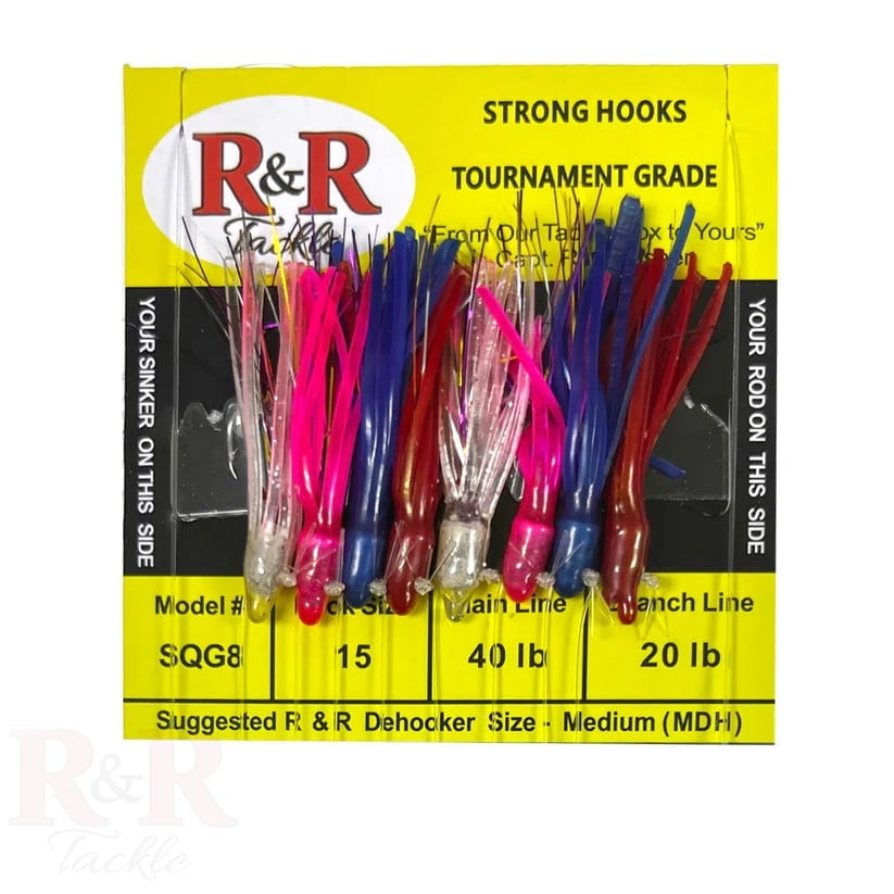 R & R Tackle (5 Pack) 8 Hook SQUID SABIKI  #15 WGHTED W/SS HOOKS MULTI COLOR -40 lb. Main, 20 lb. Branch
