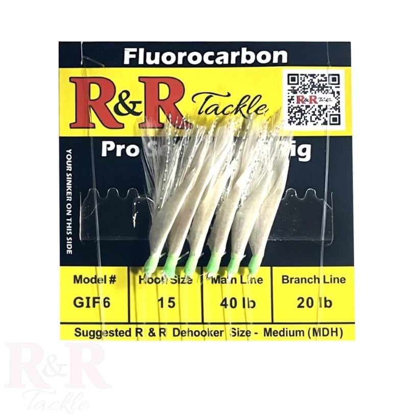 R & R Tackle (5 Pack) Goggle Eye Fluorocarbon  6 Hook  White Feather Fish Skin SABIKI