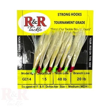 R & R Tackle (5 Pack) Monofilament 10 Hook White Feather Fish Skin SABIKI RIG