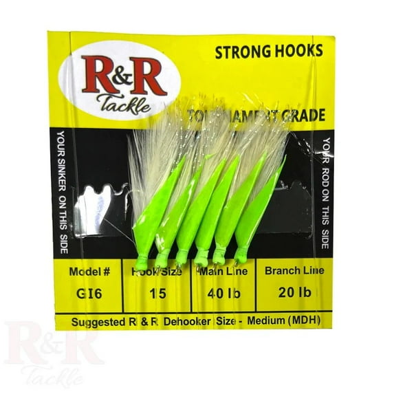 R&R Tackle (5 Pack) Sabiki Goggle Eye Rig White Feathers with Flash ...