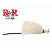 R & R Tackle 6 Pack 1 oz Flarehawk Jig with white head, white skirt, and blue nylon streamer.