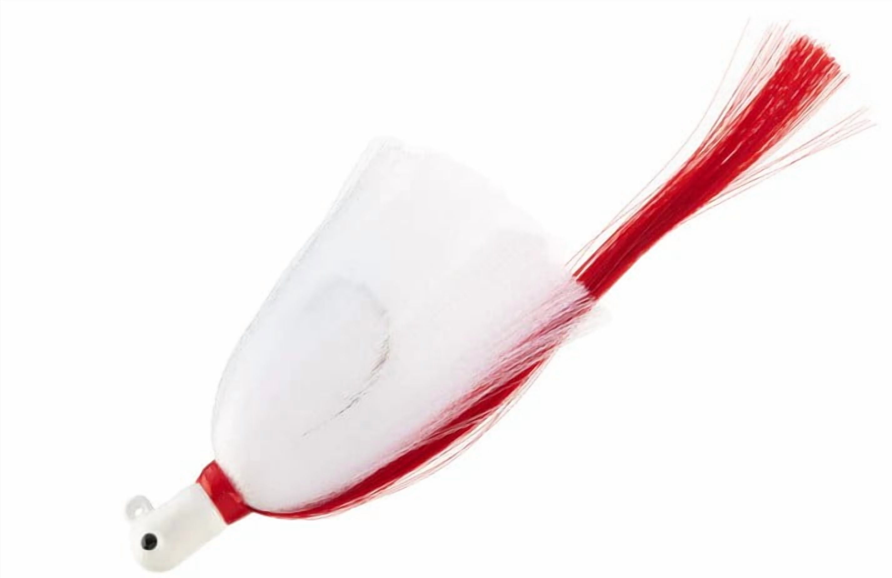 R & R Tackle (6 Pack) 1 oz Flarehawk Jig with white head, white skirt, and red nylon streamer.