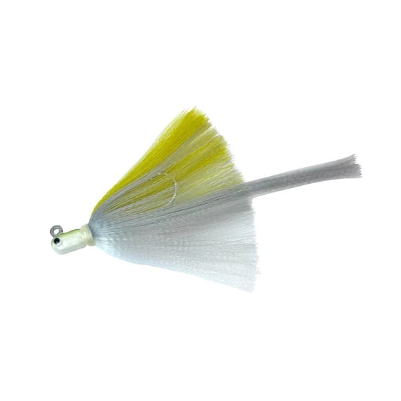 R & R Tackle (6 Pack) 2 oz Flarehawk Jig with white head,olive/gray/white skirt, gray nylon streamer.