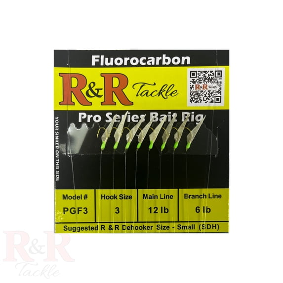 R & R Tackle Size 3 Fluorocarbon Sabiki/ Bait Rig Green Head with Fish Skin