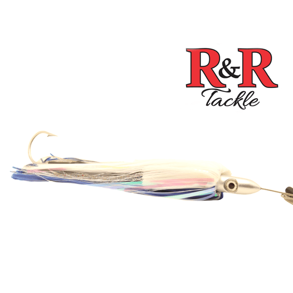 R & R Tackle Wahoo Magnet Sr., White/Clear Nylon and Plastic Skirts, High Speed Trolling Lure