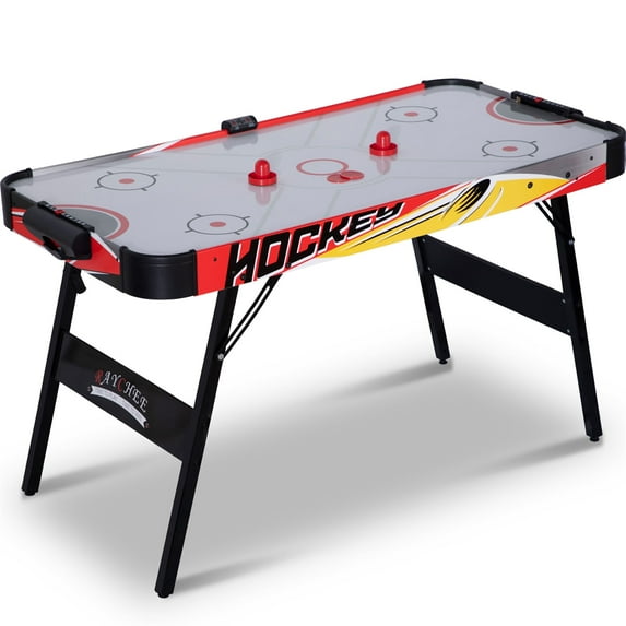 R RAYCHEE 54in Folding Air Hockey Table, Red & Yellow, 2 Pucks, 2 Pushers