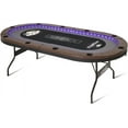 thumbnail image 1 of RayChee Poker Table Foldable, 10 Player Folding Texas Holdem Table w/Inlaid LED Light, 2 USB & 2 Type-c Ports, Portable Blackjac for Texas Card Game w/Cup Holders and Padded Rails(Brown, 84 inch), 1 of 7