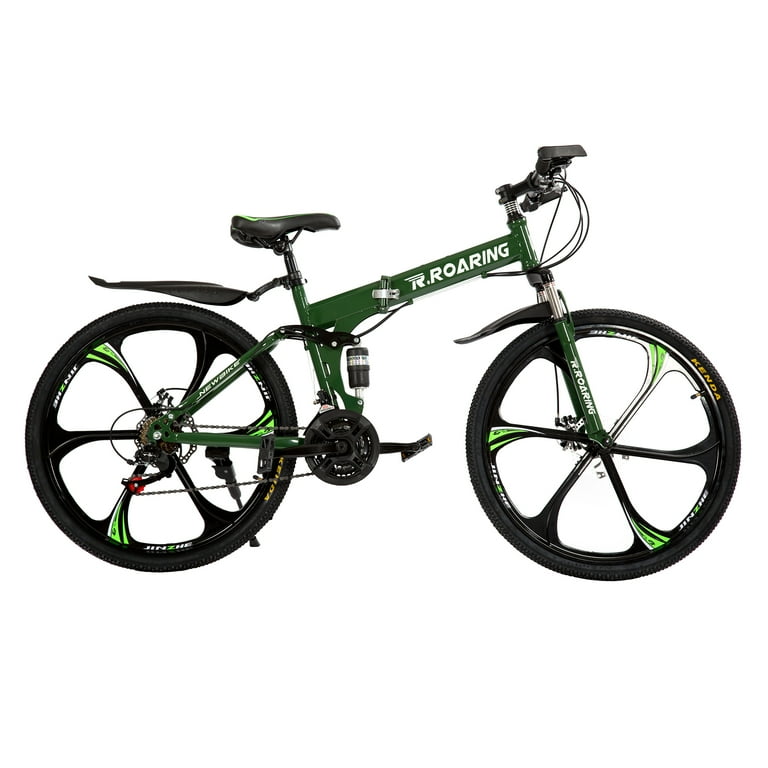 R.Roaring Mountain Bike 26 inch Folding Bicycle 21 Speed 6 Spoke Green