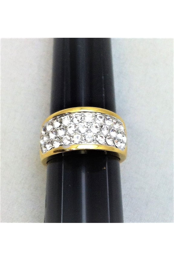 R.S. Covenant 053 sz 9 1524 Gold Tone Triple Row Crystal Pave