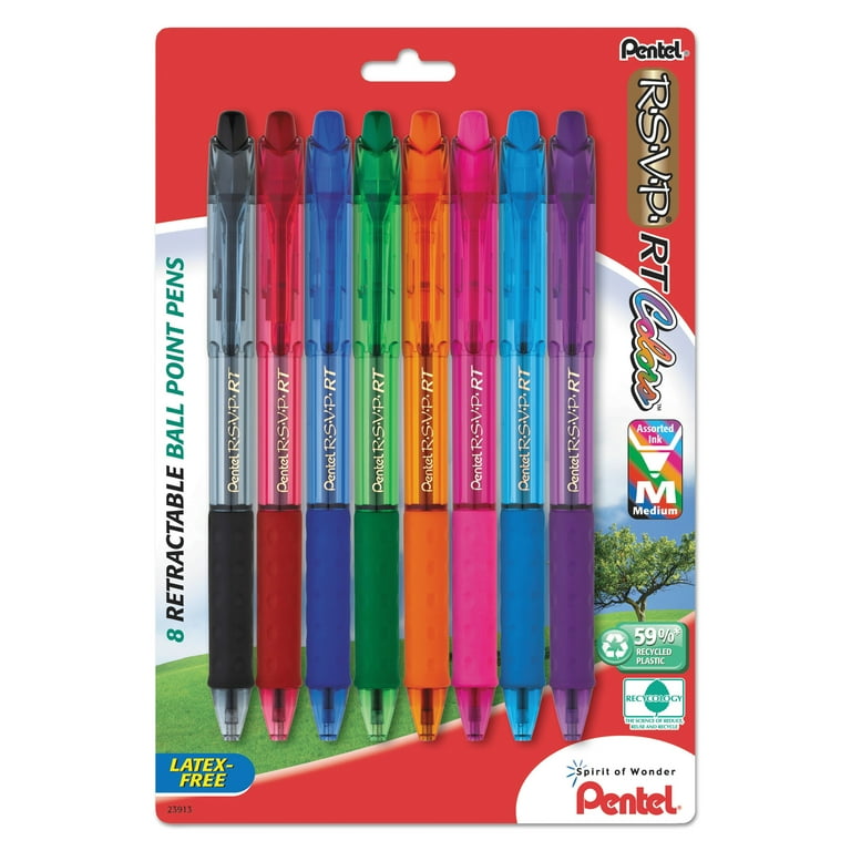 R.S.V.P. RT Ballpoint Pen, Retractable, Medium 1 mm, Assorted Ink Colors, Clear Barrel, 8/Pack R.S.V.P. RT Ballpoint Pen, Retractable, Medium 1 mm, Assorted Ink Colors, Clear Barrel, 8/Pack