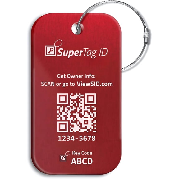 (R) Sentry Series Solid Metal Web Enabled  Luggage Tag ID + Steel Loop, Anodized  with DynoIQ(TM) & Lifetime  Service ( Red)