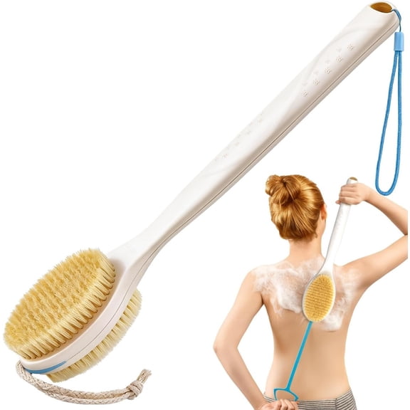 (R) for Shower with Extendable Long Handle (17.5-31.9"), -Sided Shower Brush with Stiff & Soft Bristles, Anti-Slip Exfoliator for Bath & Dry Brushing
