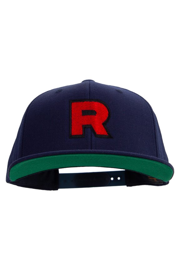 R Sign Embroidered Wool Blend Prostyle Snapback - Navy OSFM
