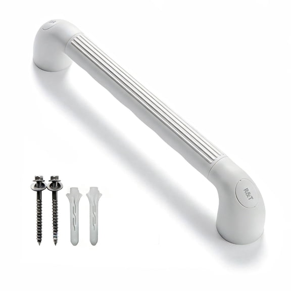 R&T 18 Inch Shower Grab Bar with Non-Slip Textured Grip - Heavy Duty Bathroom Safety Handle for Seniors & Balance Assist - Durable I-Shape Handrail for Bathtub, Toilet & Indoor Wall Mount, White