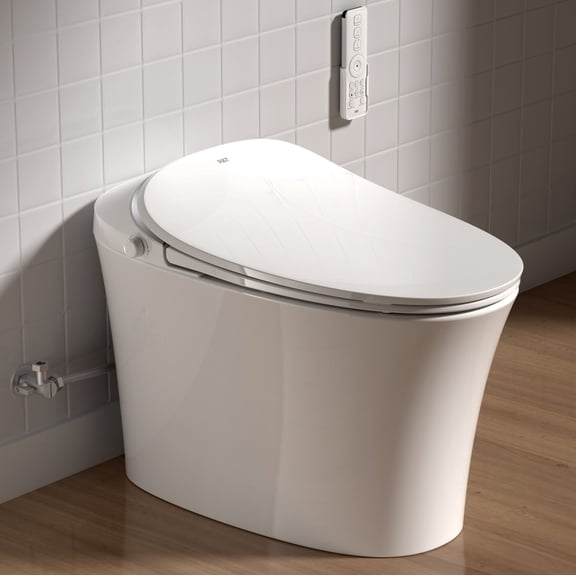 R&T C2 Smart Toilet with Tank, Auto Open & Flush, Foot Sensor & Remote Control, Heated Seat, Warm Water & Air Dryer, NightLight, Modern One Piece Toilets for Bathroom