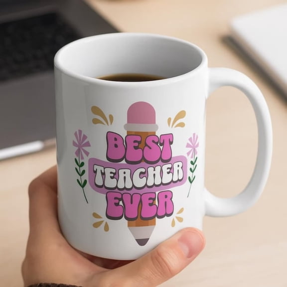 R Tea Coffee Mug Best Tea Ever Gift Idea with Pencil and Flowers Mug Appreciation Mug Edutors, Staff, or tors.