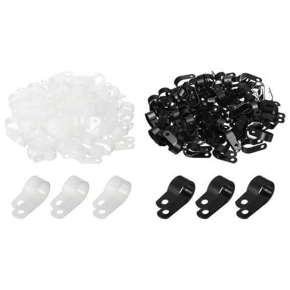 R-Type Cable Clip Wire Clamp, 16mm 0.63 Inch Nylon Clips White Black 200Pcs