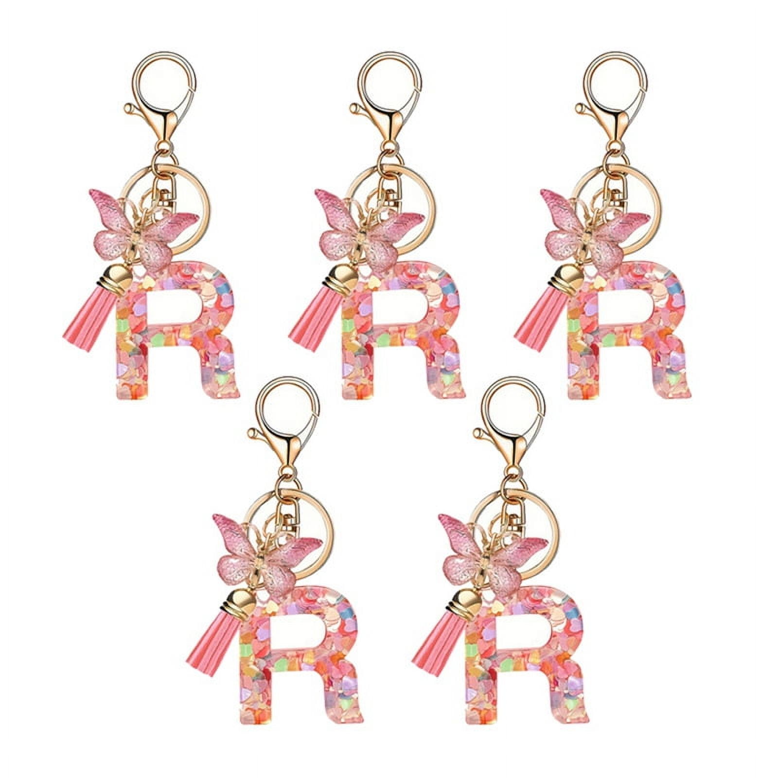 R Type Letter Pendant Pink Cute Initial Keychain Butterfly Keychain ...