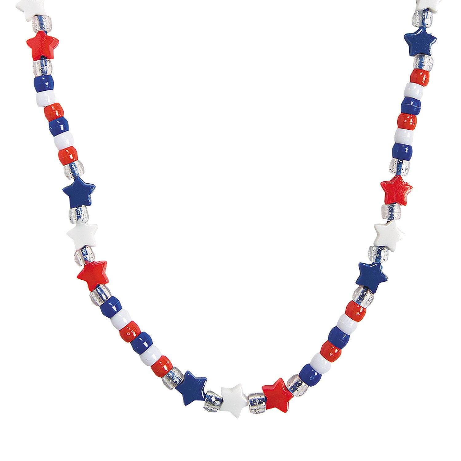 R/W/B Star Pony Bead Necklace Craft Kit- Craft Kits - 12 Pieces