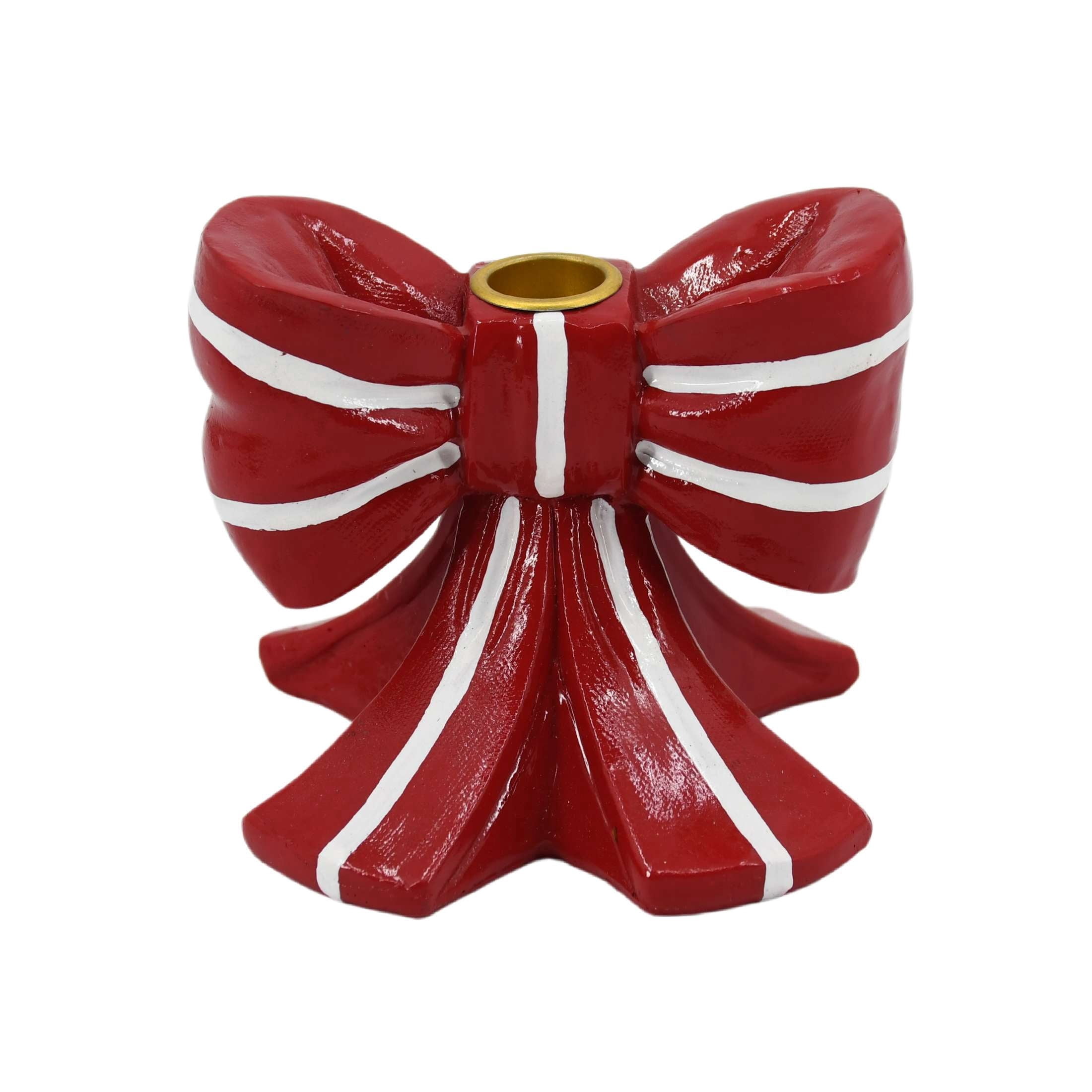 Red and White Resin Bow Christmas Taper Candle Holder, 4.3", by Holiday Time