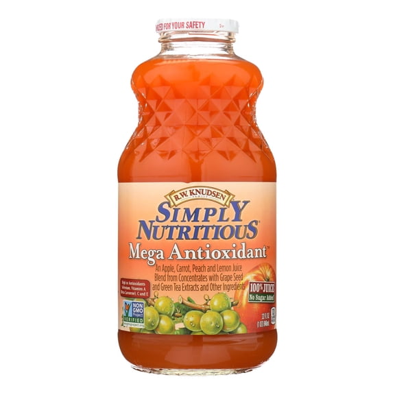 (6 pack) R.W. Knudsen Simply Nutritious Mega Antioxidant Juice Blend, 100% Juice, 32 oz, Glass Bottle, Shelf-Stable