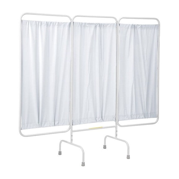 Three Panel Stationary Privacy Screen with White Vinyl Panels, Made in USA
