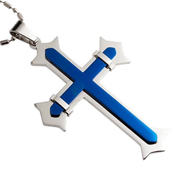 R.h. Jewelry Stainless Steel 3 Inches Long Large Two-tone Blue Cross Pendant