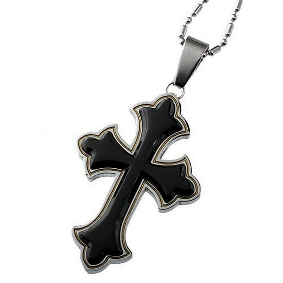 R.h. Jewelry Stainless Steel Black Epoxy Resin Cross Pendant for Men or Women, Two Tone Cross Necklace