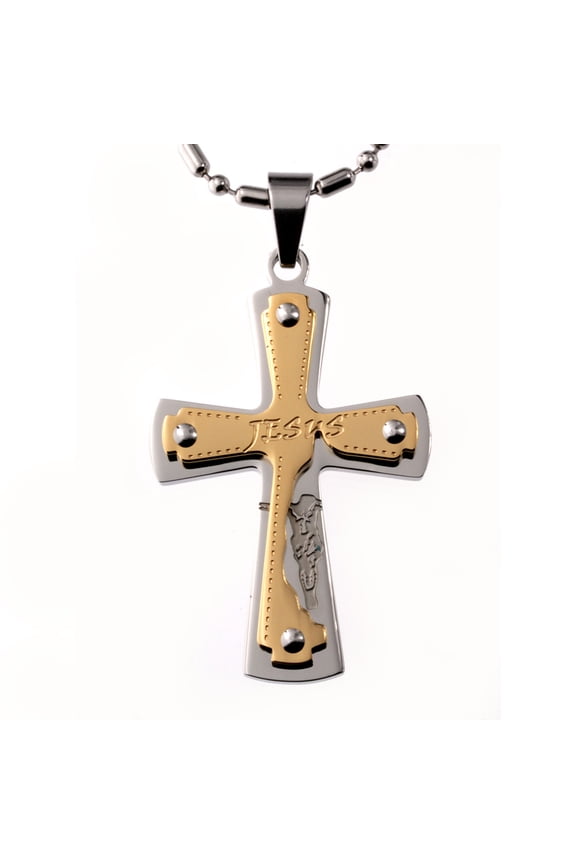 Stainless Steel Large Cross Pendant for Men, Two-tone Cross Necklace