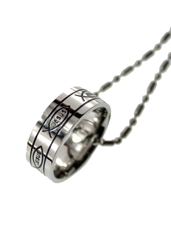Stainless Steel Ring Pendant, Jesus Christian Band Ring Size 8