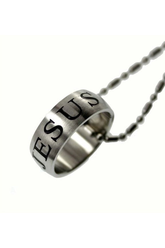 Stainless Steel Ring Pendant, Jesus Christian Band Ring Size 8