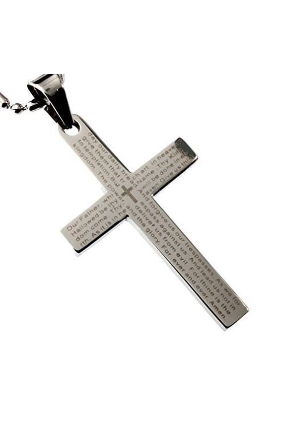 Stainless Steel Pendant, the Lord's Prayer 1662 Anglican Version, 40mm Cross Necklace
