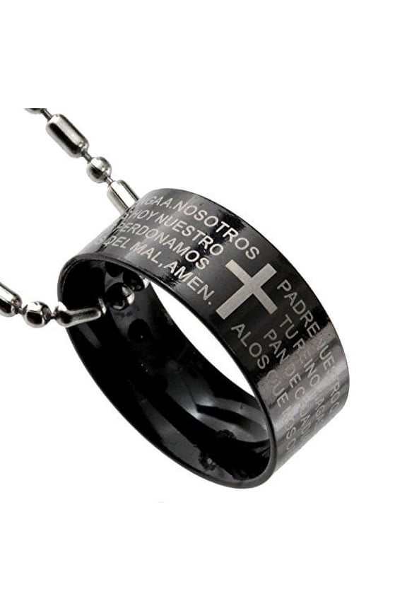 Stainless Steel Pendant, the Lords Prayer Black Band Ring
