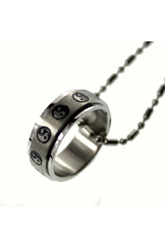 Stainless Steel Rotating Size 9 Yin and Yang Band Ring Pendant