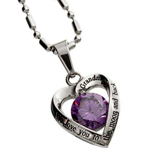 R.h. Jewelry Stainless Steel Sentiment Grandma's Purple Crystal Heart Pendant