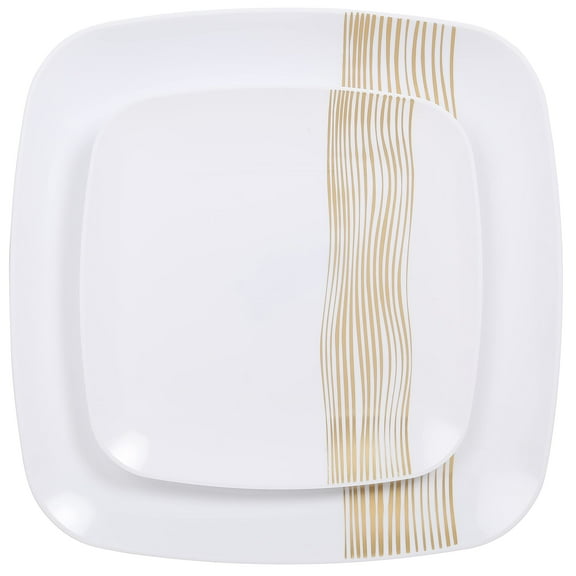 R-kay Gold Plastic Plates - 40 AFN1Pack - 20 Square 10.25'' & 20 Round 7.5'' Disposable Plates - Heavy Duty Plastic Plates for Party & Wedding