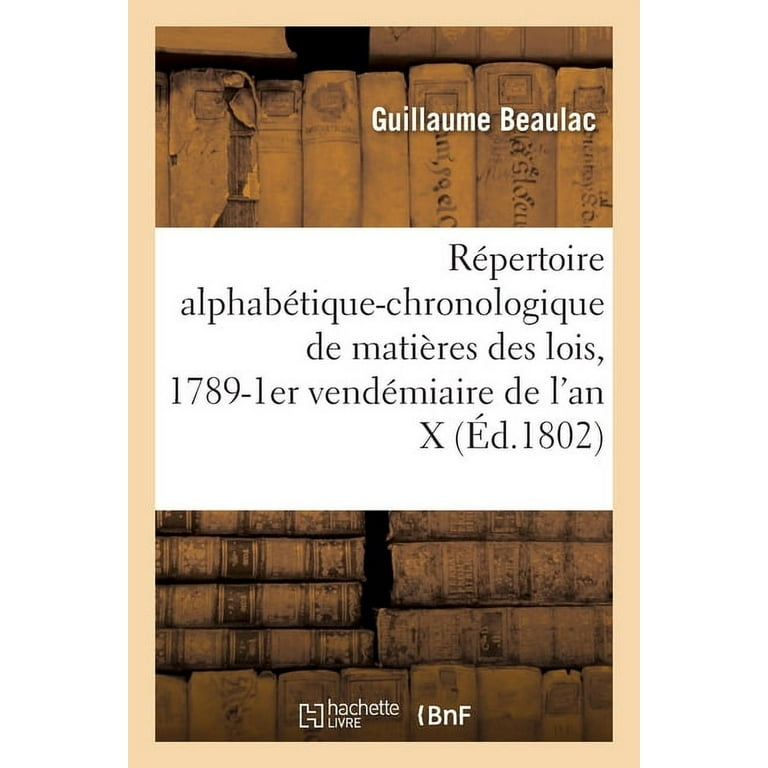Répertoire Alphabétique-Chronologique, Par Classement de Matières