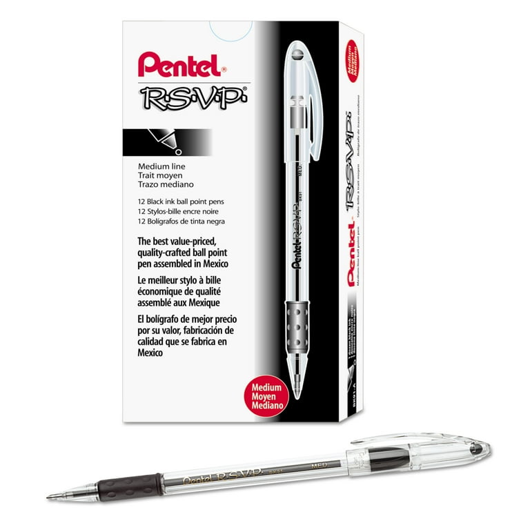 R.S.V.P. RT Ballpoint Pen, Retractable, Medium 1 mm, Black Ink, Clear Barrel, Dozen R.S.V.P. RT Ballpoint Pen, Retractable, Medium 1 mm, Black Ink, Clear Barrel, Dozen