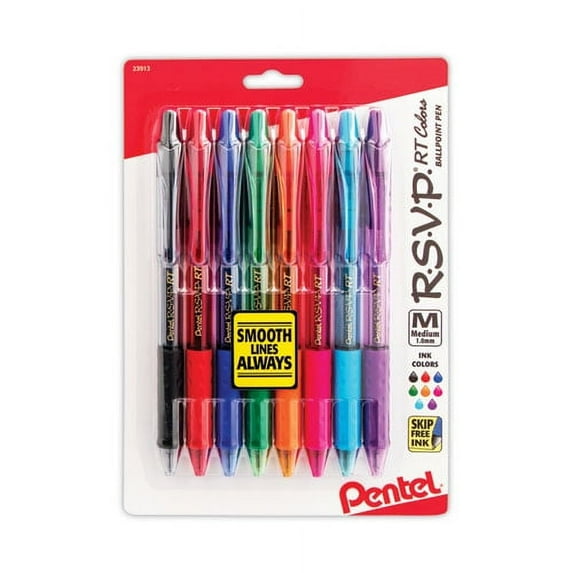 R.s.v.p. Rt Ballpoint Pen, Retractable, Medium 1 Mm, Assorted Ink Colors, Clear Barrel, 8/pack | Bundle of 10 Packs