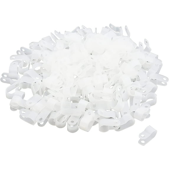 R-type Cable Clamp 1/4 Inch White Nylon Cable Organizer Clips for Wire Management Pack of 200