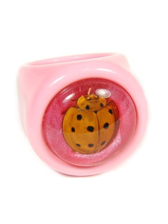 R0023-6 Ring Lady Bug Pink Ring with Pink Background Size 6