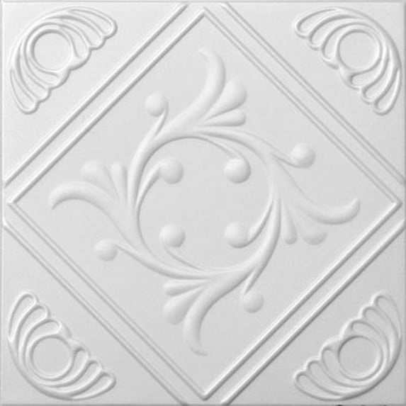 R02 - Diamond Wreath Foam Glue-up Ceiling Tile in Plain White (21.6 Sq.ft / Pack) - 8 Pieces