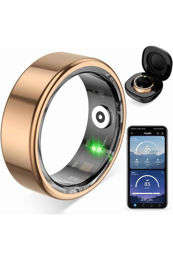 R02 mart Ring, a Ring for Women and Men, with Charging cae, upport Heart Rate, Blood Oxygen, leep Health Monitoring, Tracking Ring. (Roe Gold, 8#)