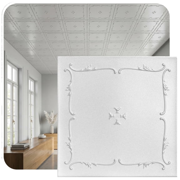 R05-Spring Buds Pre-Painted Foam Glue-up Ceiling Tile in Plain White (21.6 Sq. ft / Pack) - 8 Pieces