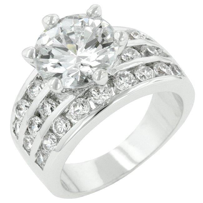 R05629R-C01-07 Genuine Rhodium Plated Classic Round CZ Engagement Ring ...
