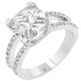 thumbnail image 1 of R07436R-C01-10 Genuine Rhodium Plated Cocktail Ring with a 5ct Prong Set Asscher Cut Clear CZ Above a Double Band of Channel Set Round Cut Clear CZ in Silvertone- Size 10, 1 of 1